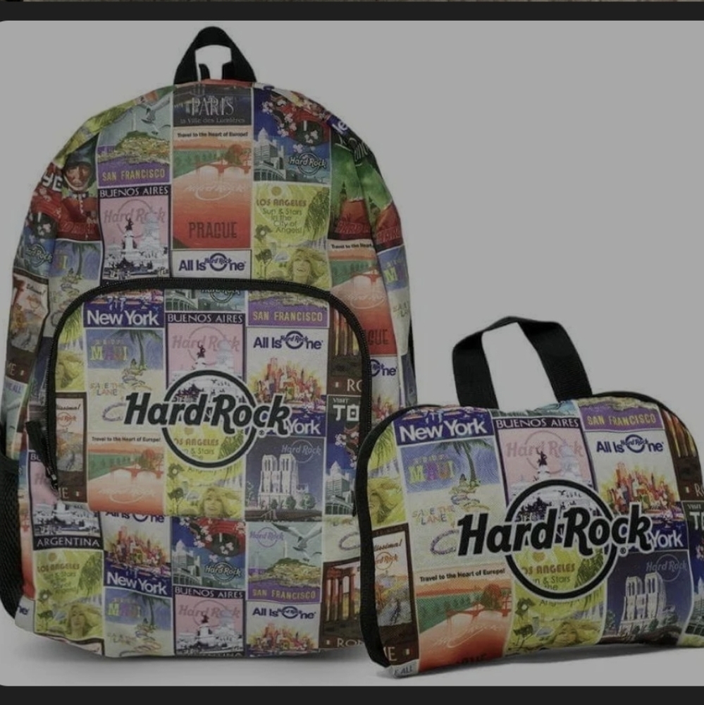 NWT Packable travel poster backpack Hard Rock Cafe